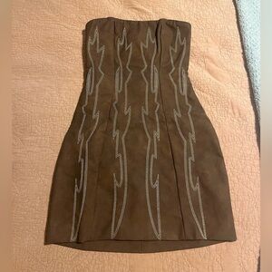 Western Brown Strapless Dress with Embellished Design
